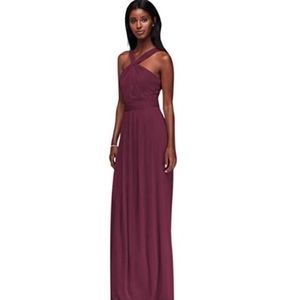 David's Bridal Y-Neck Mesh Dress